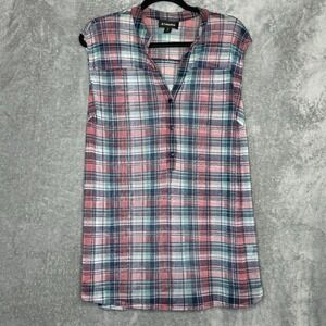 G Collection 3X Shirt Top Pink Plaid Sleeveless V Neck Henley Sheer Lightweight